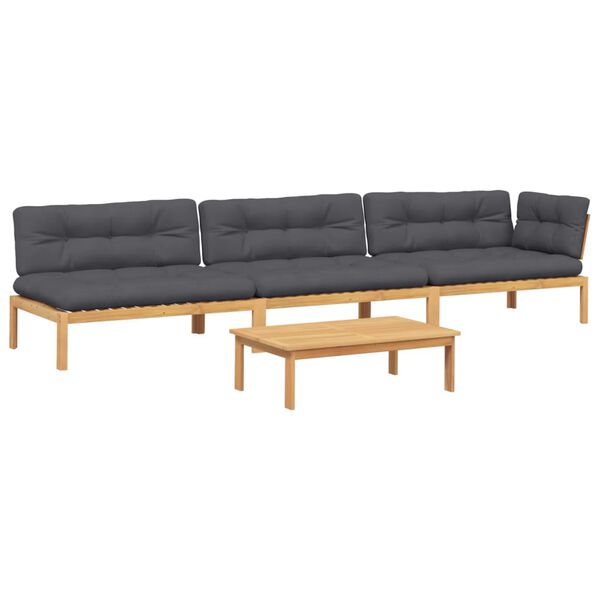 vidaXL 4-delige Loungeset pallet met kussens massief acaciahout