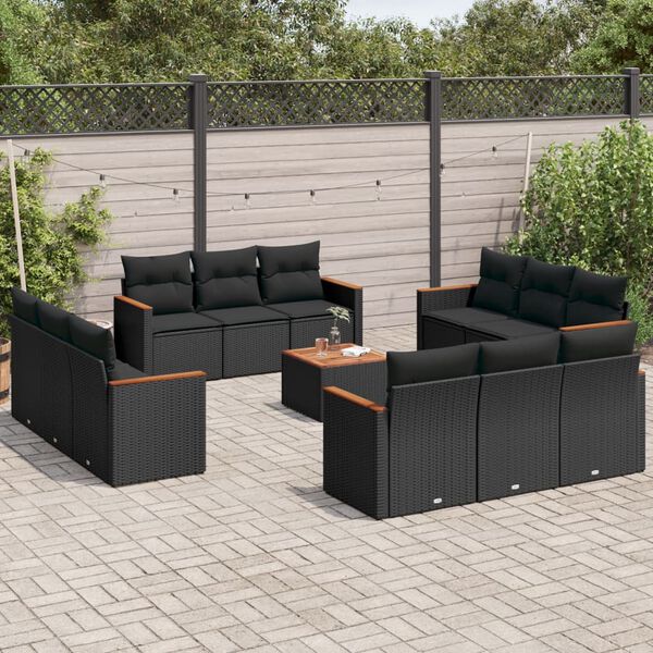 vidaXL 13-delige Loungeset met kussens poly rattan zwart