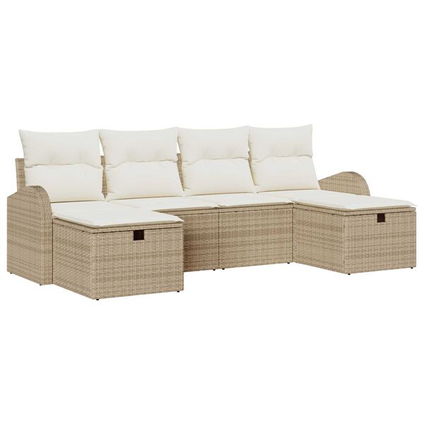 vidaXL Tuin Sofa Set met kussen met opslag 6 pcs Beige poly rattan