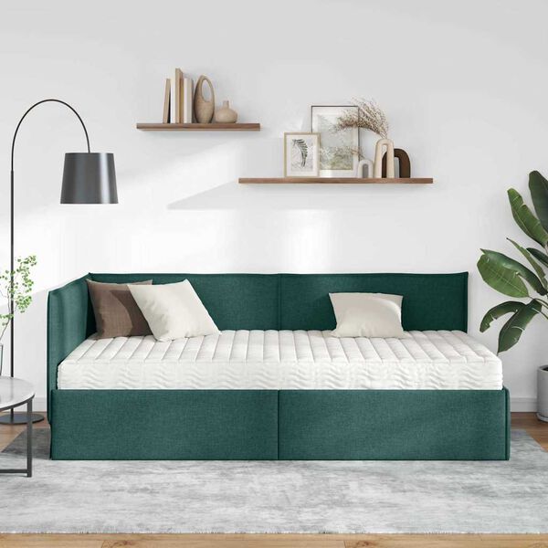 vidaXL Hoekbedframe met Matras met hoofdeinde 2 pcs Groen Fluweel