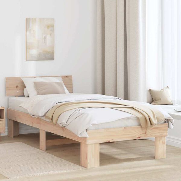 vidaXL Bedframe met hoofdeinde Naturel 100 x 200 cm Massief grenenhout