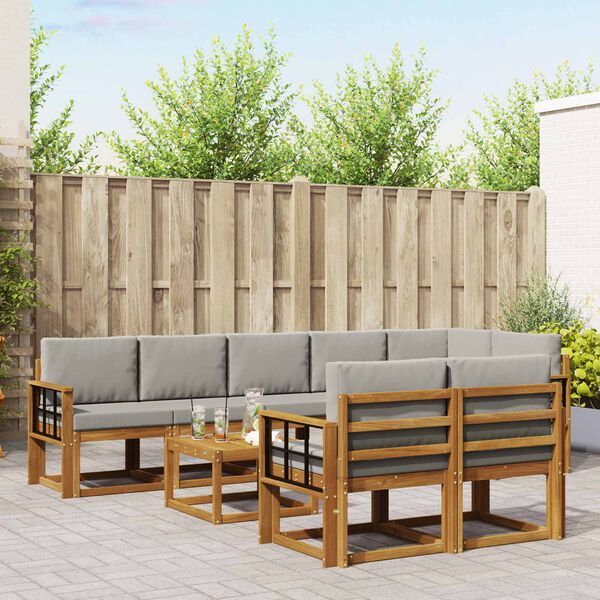 vidaXL Buiten bankenset met kussen 9 pcs Natuurlijk en Lichtgrijs