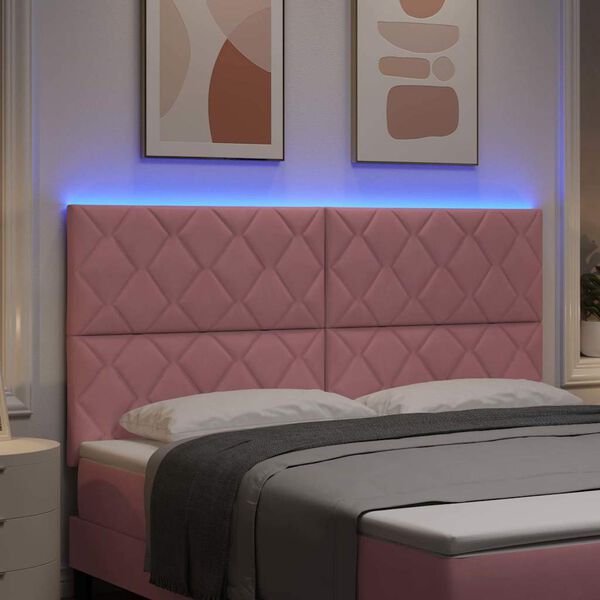 vidaXL LED Hoofdbord Roze 180 cm Nep Leer