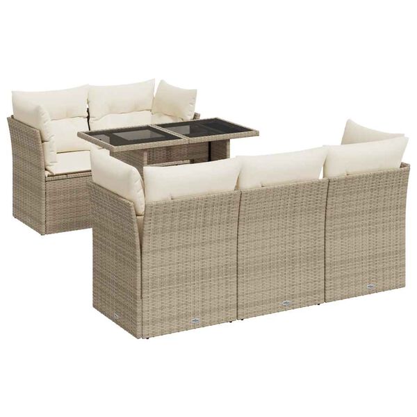 vidaXL 6-delige Loungeset met kussens poly rattan beige