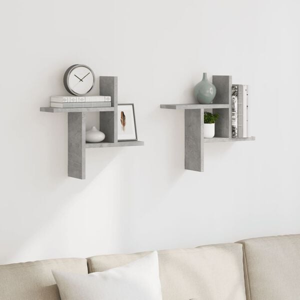 vidaXL Wandschappen 2 st 38x12x38 cm bewerkt hout betongrijs
