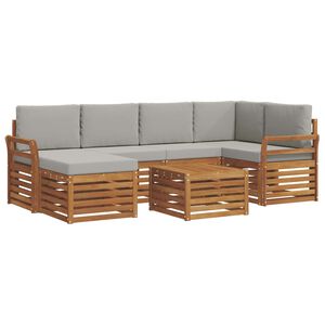 vidaXL Sofa-Sets 7 pcs Natuurlijk en Lichtgrijs Massief Acaciahout