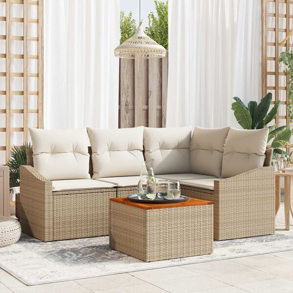 vidaXL Tuinbankenset met opslag 5 pcs Beige en Cr&egrave;me poly rattan