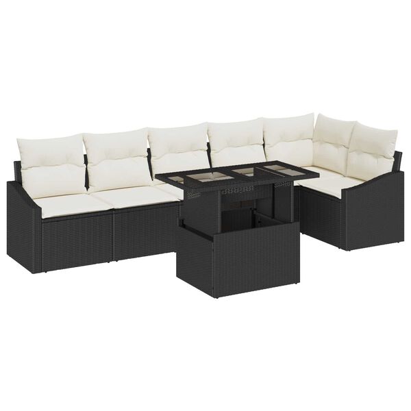 vidaXL Tuin Sofa Set met kussen met opslag 7 pcs Zwart en Cr&egrave;me