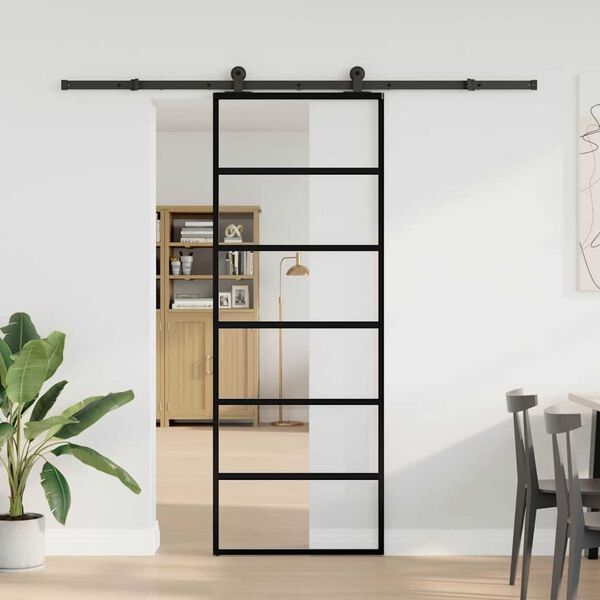 vidaXL Schuifdeur met beslag 76x205 cm ESG-glas en aluminium