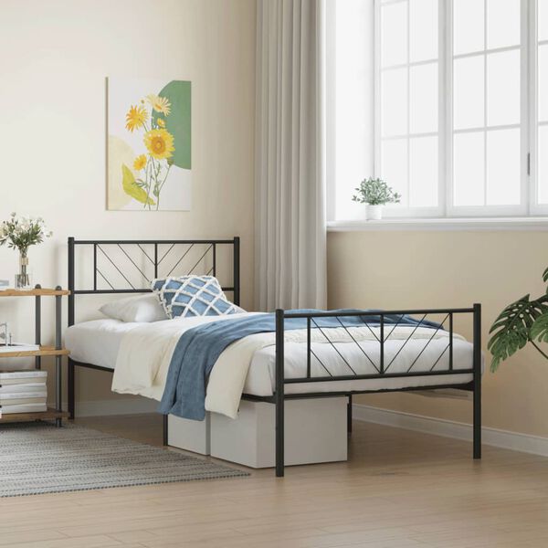 vidaXL Bedframe met hoofd- en voeteneinde metaal zwart 90x200 cm