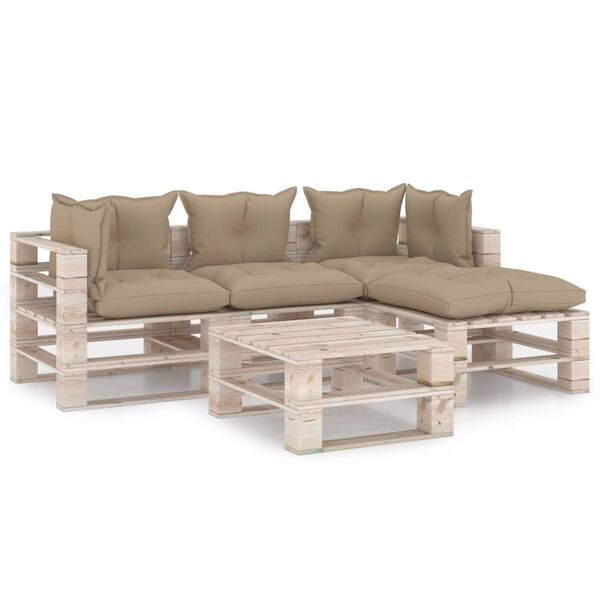 vidaXL 5-delige Loungeset met kussens pallet grenenhout