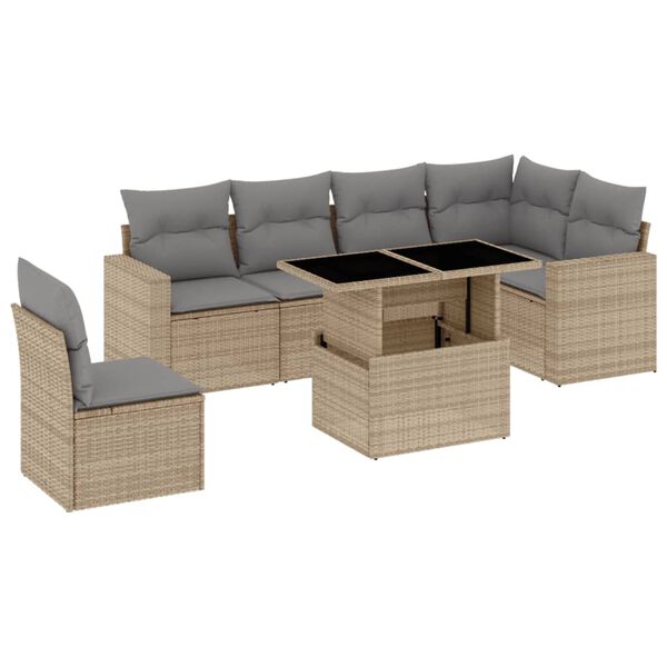 vidaXL 7-delige Loungeset met kussens poly rattan beige