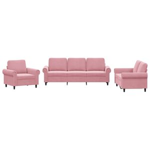 vidaXL 3-delige Loungeset met kussens fluweel roze
