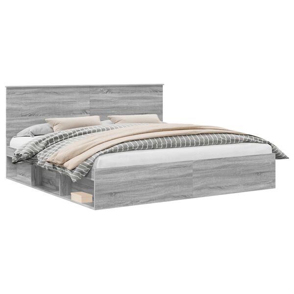 vidaXL Bedframe Grijs Sonoma 200 x 200 cm Massief grenenhout
