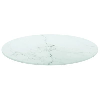 vidaXL Tafelblad Ø50x0,8 cm gehard glas met marmeren design wit