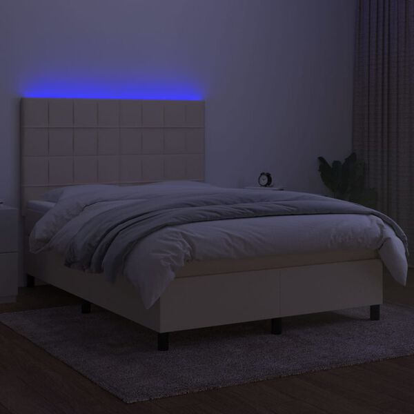 vidaXL Boxspring met matras en LED stof cr&egrave;mekleurig 140x190 cm