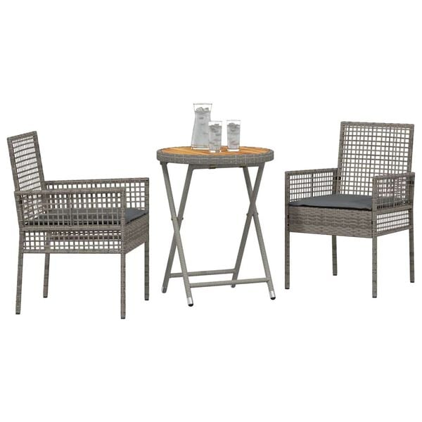 vidaXL Tuin Bistro Set 3 pcs Grijs poly rattan