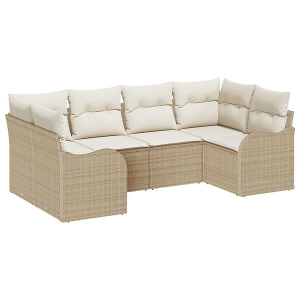 vidaXL Tuin Sofa Set met kussen 6 pcs Beige en wit Poly riet