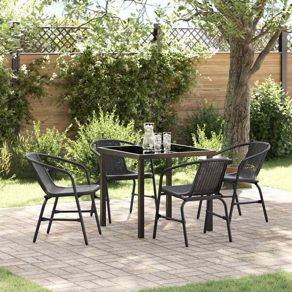 vidaXL Tuin eettafelset 5 pcs Zwart Gepoedercoat staal