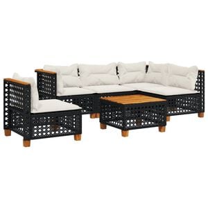 vidaXL 6-delige Loungeset met kussens poly rattan zwart