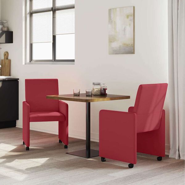vidaXL Dining Stoelen met Wielen 2 pcs Wijnrood 57 x 66 x 94 cm