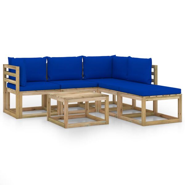 vidaXL 6-delige Loungeset met blauwe kussens