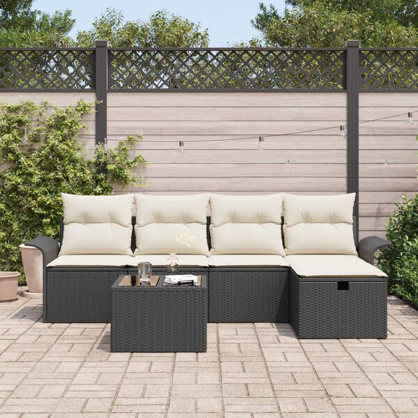 vidaXL Tuin Sofa Set met kussen met opslag 6 pcs Zwart Poly riet