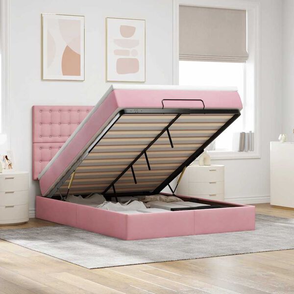 vidaXL Ottoman bed met matrassen en LED's 140x200cm fluweel roze