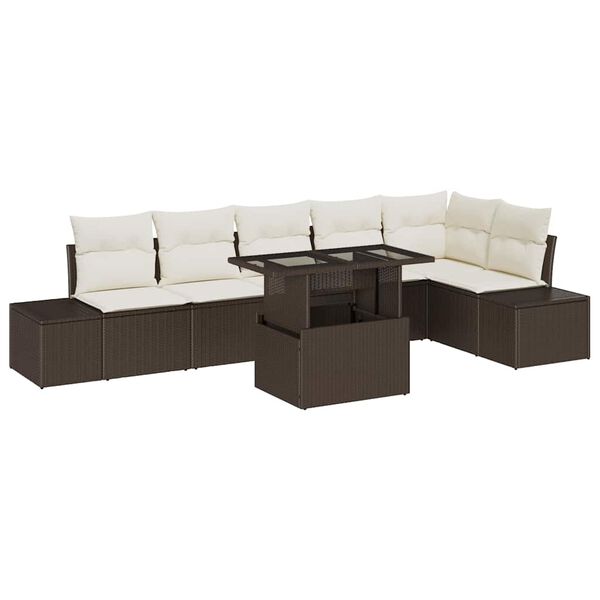 vidaXL Tuin Sofa Set met kussen met opslag 7 pcs Bruin en cr&egrave;me