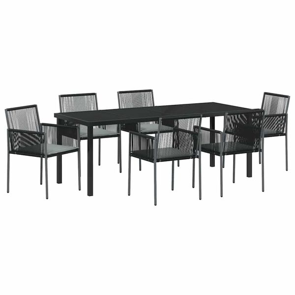 vidaXL Tuin eettafelset 7 pcs Zwart PE Rattan
