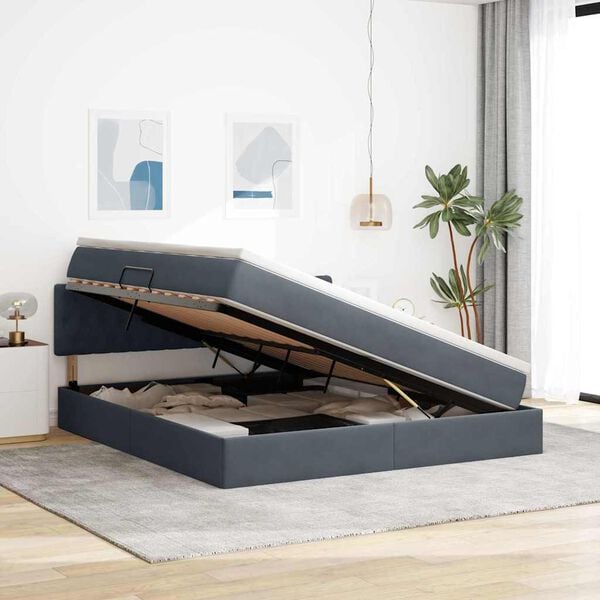 vidaXL Opbergbed met LED met matras Donkergrijs 180 x 200 cm Fluweel