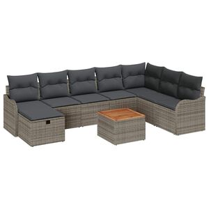 vidaXL Tuinbankenset met kussen met opslag 9 pcs Grijs poly rattan