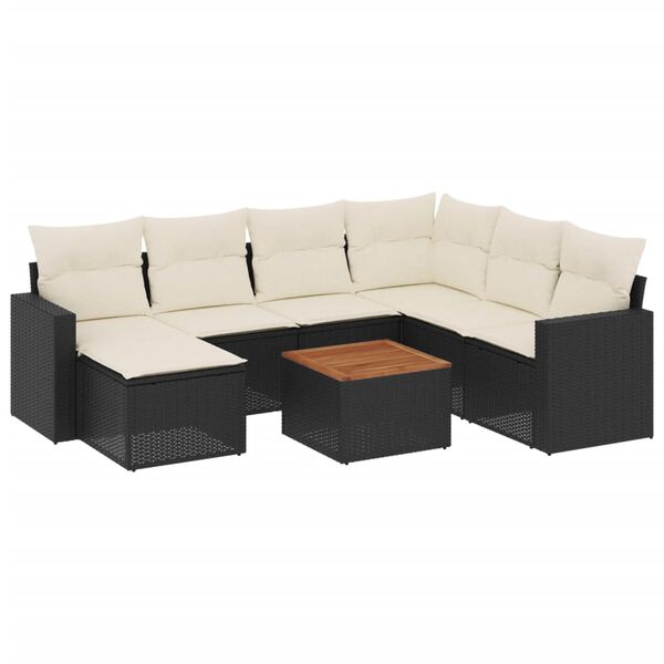 vidaXL 8-delige Loungeset met kussens poly rattan zwart