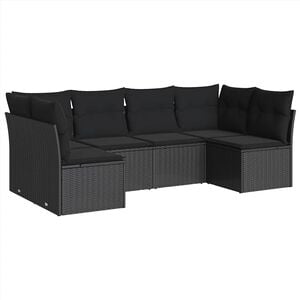 vidaXL 6-delige Loungeset met kussens poly rattan zwart