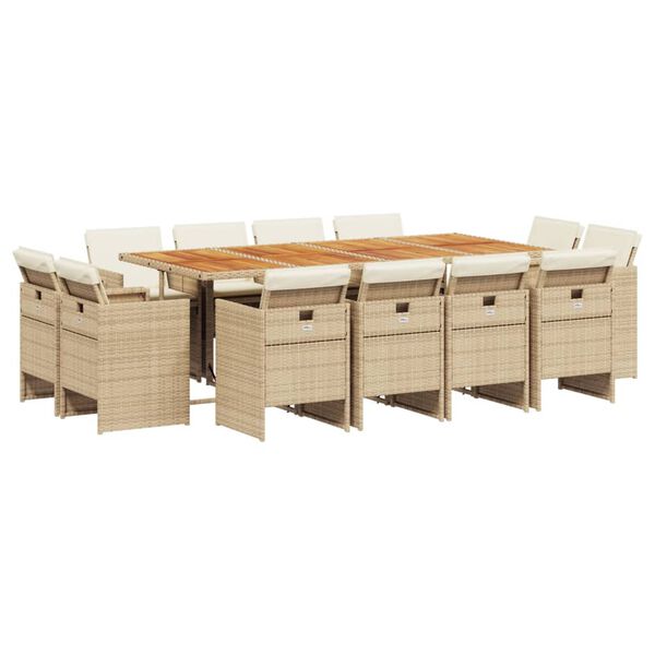 vidaXL 13-delige Tuinset met kussens poly rattan beige