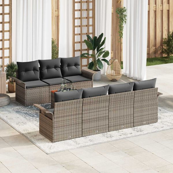 vidaXL Tuinbankenset met kussen 8 pcs Grijs poly rattan