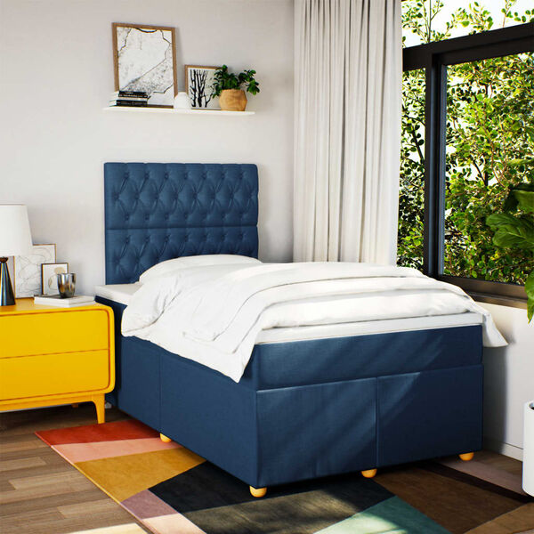 vidaXL Boxspring met matras stof blauw 120x190 cm