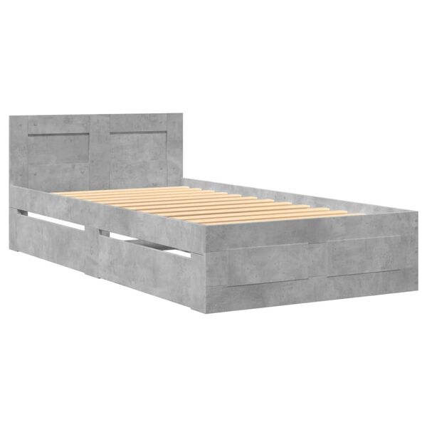 vidaXL Bedframe met hoofdeinde bewerkt hout betongrijs 100x200 cm
