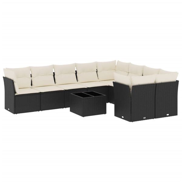 vidaXL 10-delige Loungeset met kussens poly rattan zwart