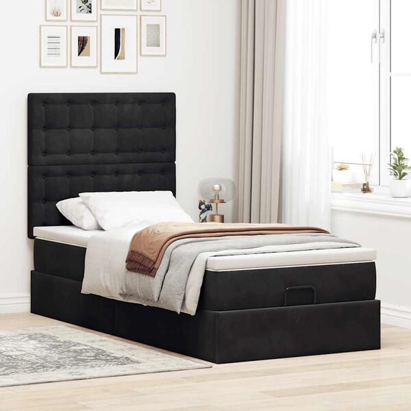 vidaXL Ottoman bed met matrassen en LED's 100x200cm fluweel zwart