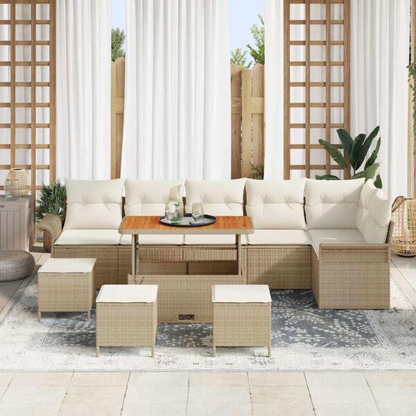 vidaXL Tuin Sofa Set met kussen met opslag 10 pcs Beige en Cr&egrave;me