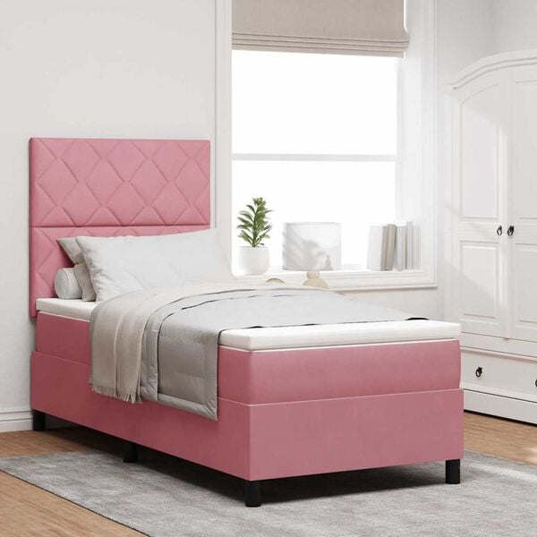 vidaXL Boxspringbed met matras met hoofdeinde Roze 100 x 200 cm Stof