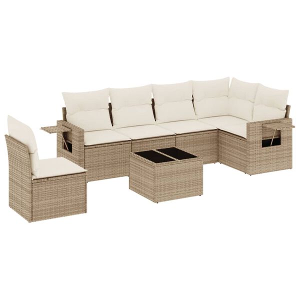 vidaXL 7-delige Loungeset met kussens poly rattan beige
