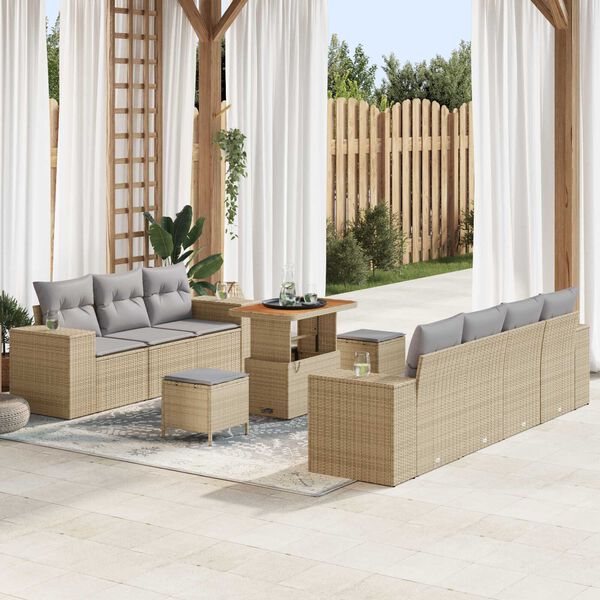 vidaXL Tuin Sofa Set 10 pcs Beige poly rattan