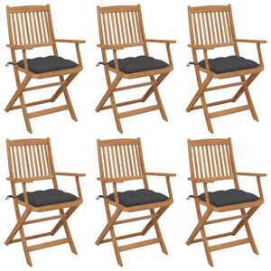 vidaXL Opklapbare stoelen (6 stuks) met kussens, gemaakt van massief acaciahout