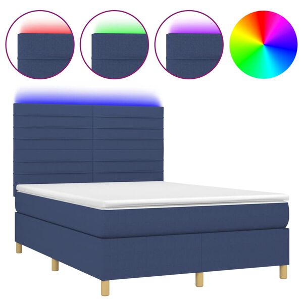 vidaXL Boxspring met matras en LED stof blauw 140x190 cm