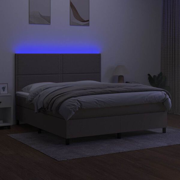 vidaXL Boxspring met matras en LED stof taupe 180x200 cm