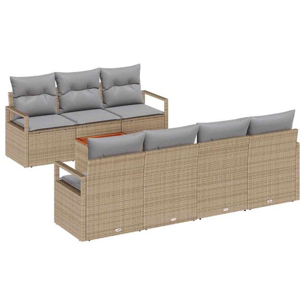 vidaXL Tuinbankenset met kussen 8 pcs Beige poly rattan