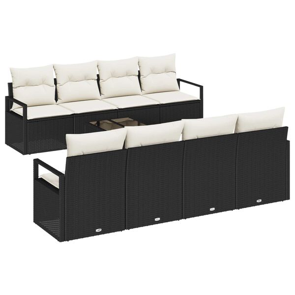 vidaXL Tuin Sofa Set met kussen 9 pcs Zwart en Cr&egrave;me poly rattan