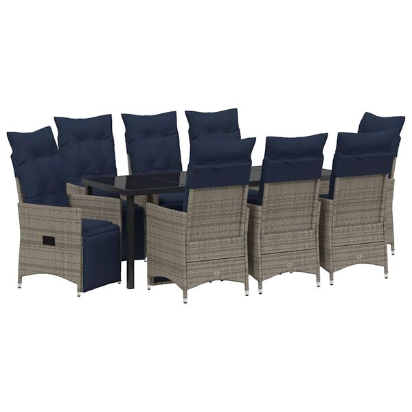 vidaXL Tafel en stoelen set met kussen 9 pcs Grijs PE Rattan